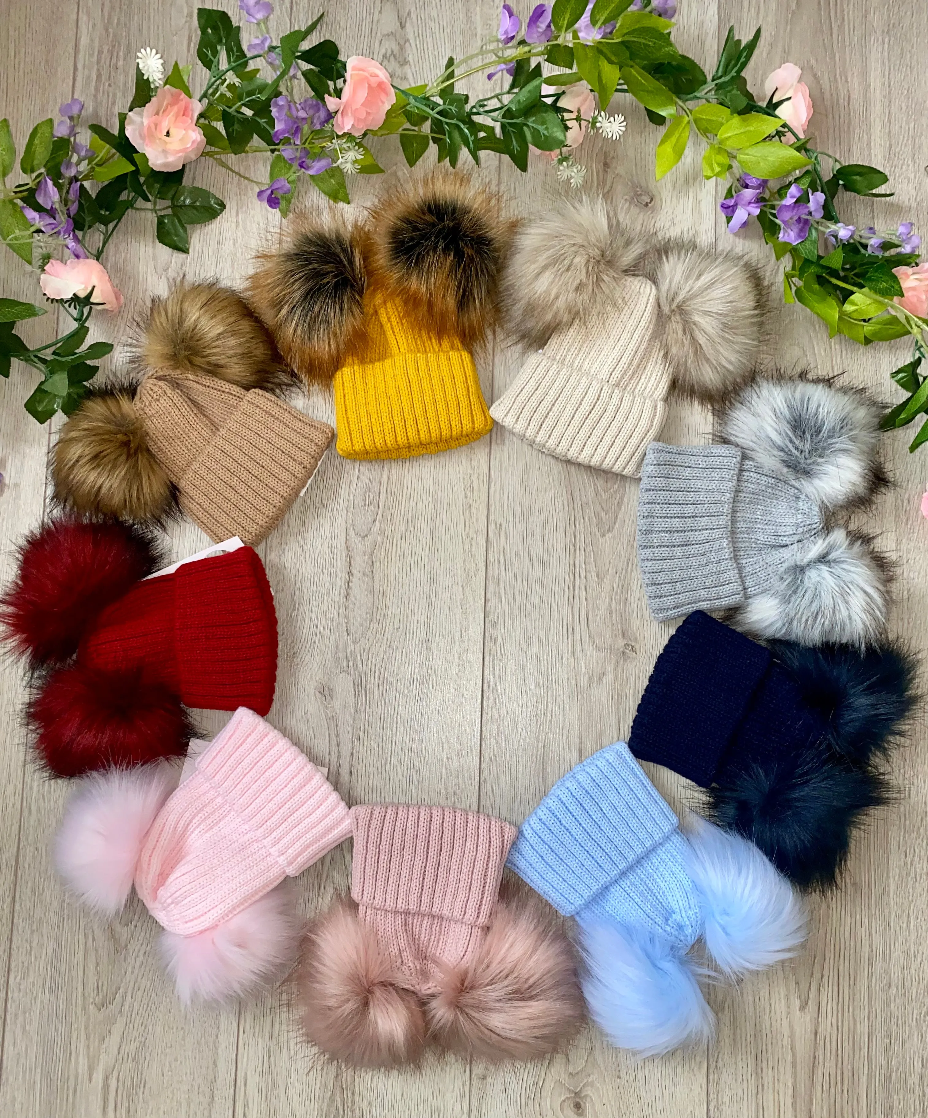 Luxury Faux Fur Double Pom Pom Knitted Hat