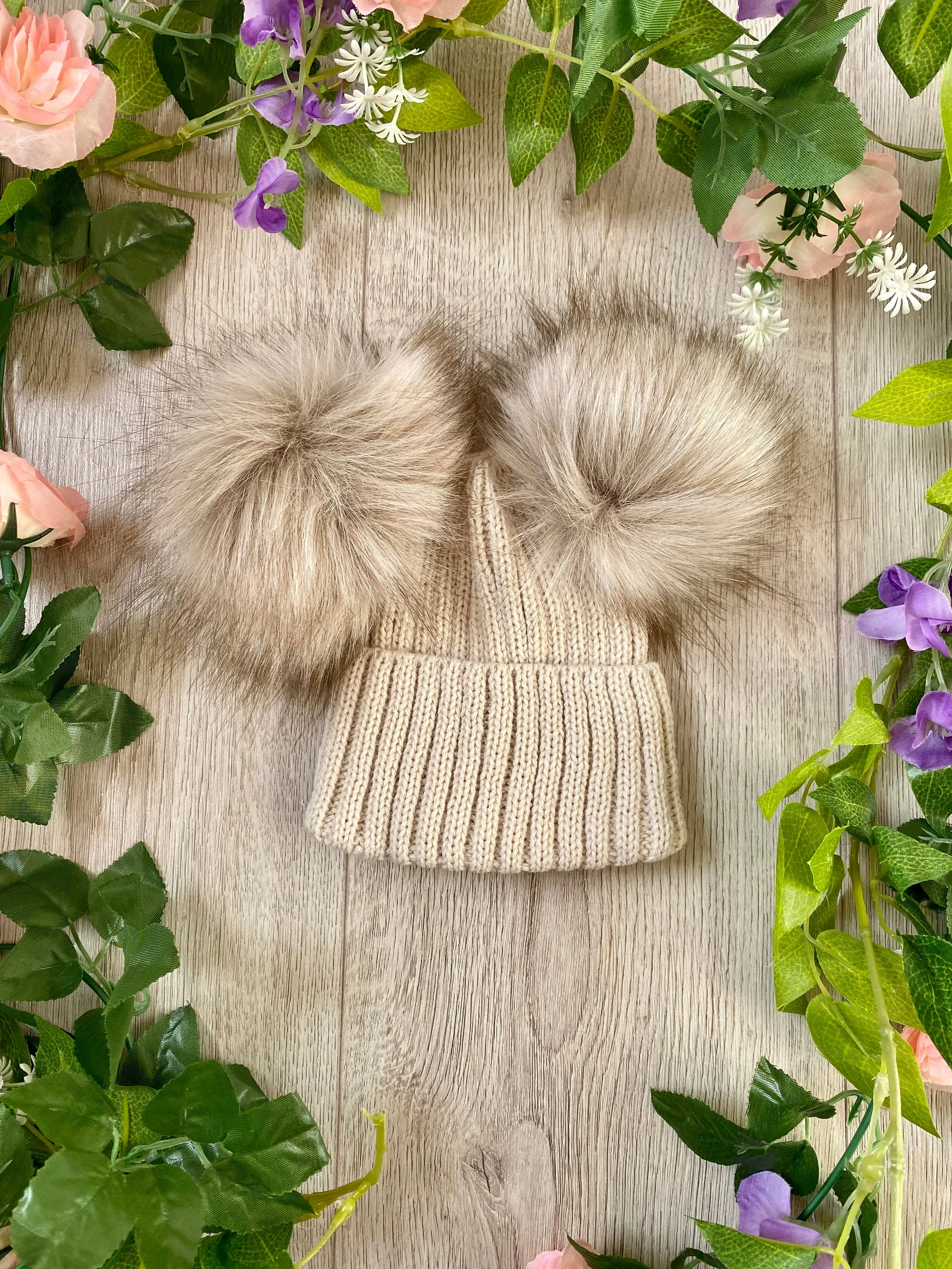 Luxury Faux Fur Double Pom Pom Knitted Hat