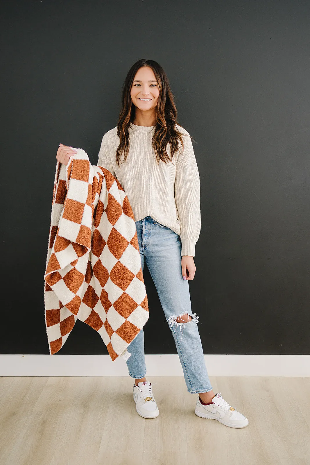 Mebie Baby Plush Blanket - Rust Checkered