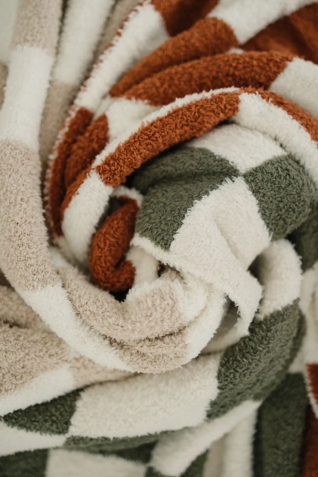 Mebie Baby Plush Blanket - Rust Checkered
