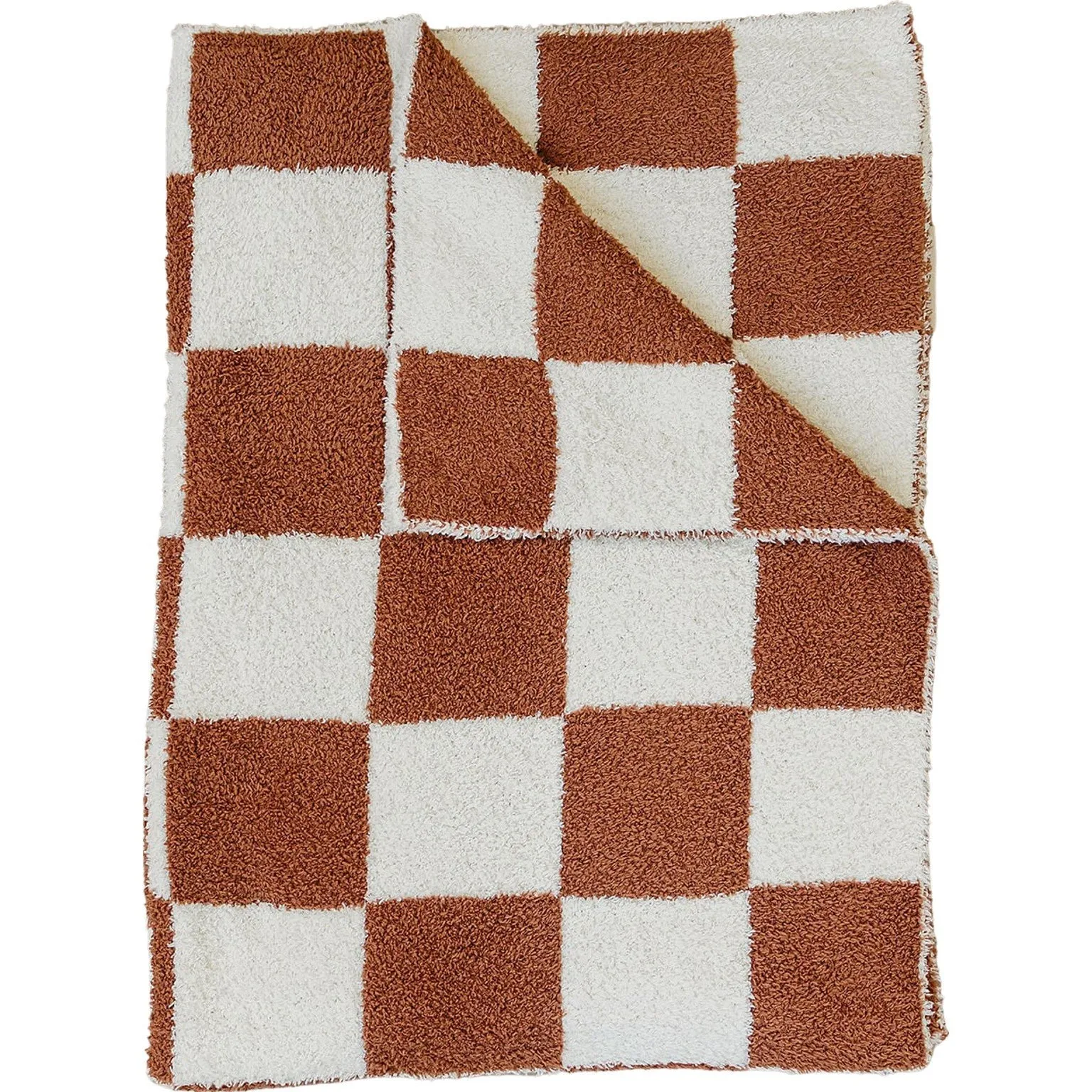 Mebie Baby Plush Blanket - Rust Checkered