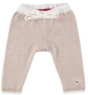 Merino Knitted Baby Leggings, Oatmeal with White Band