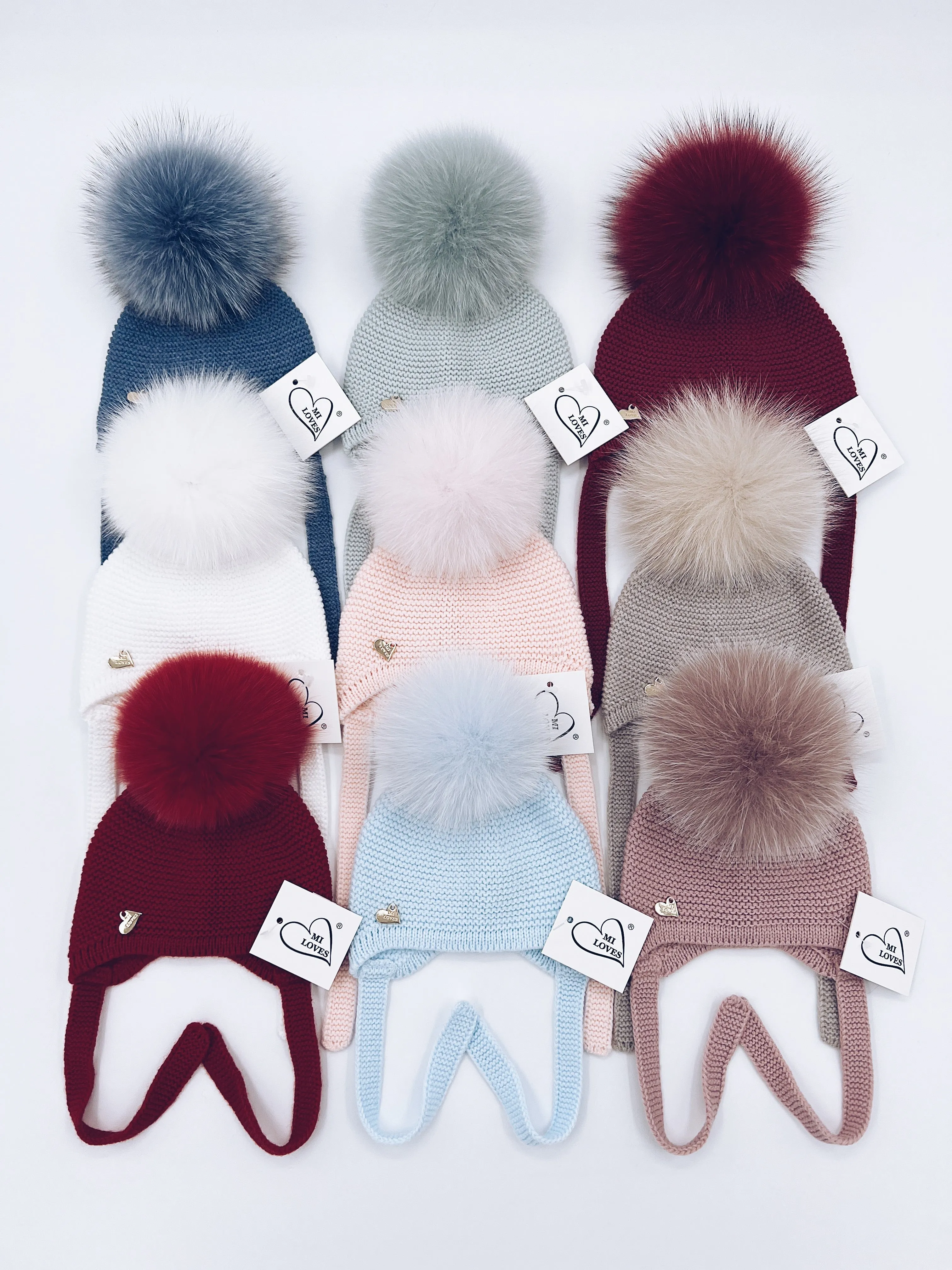 MI LOVES SIGNATURE Luxurious knitted Pompom hat with Fox fur pompom(ALL COLOURS)