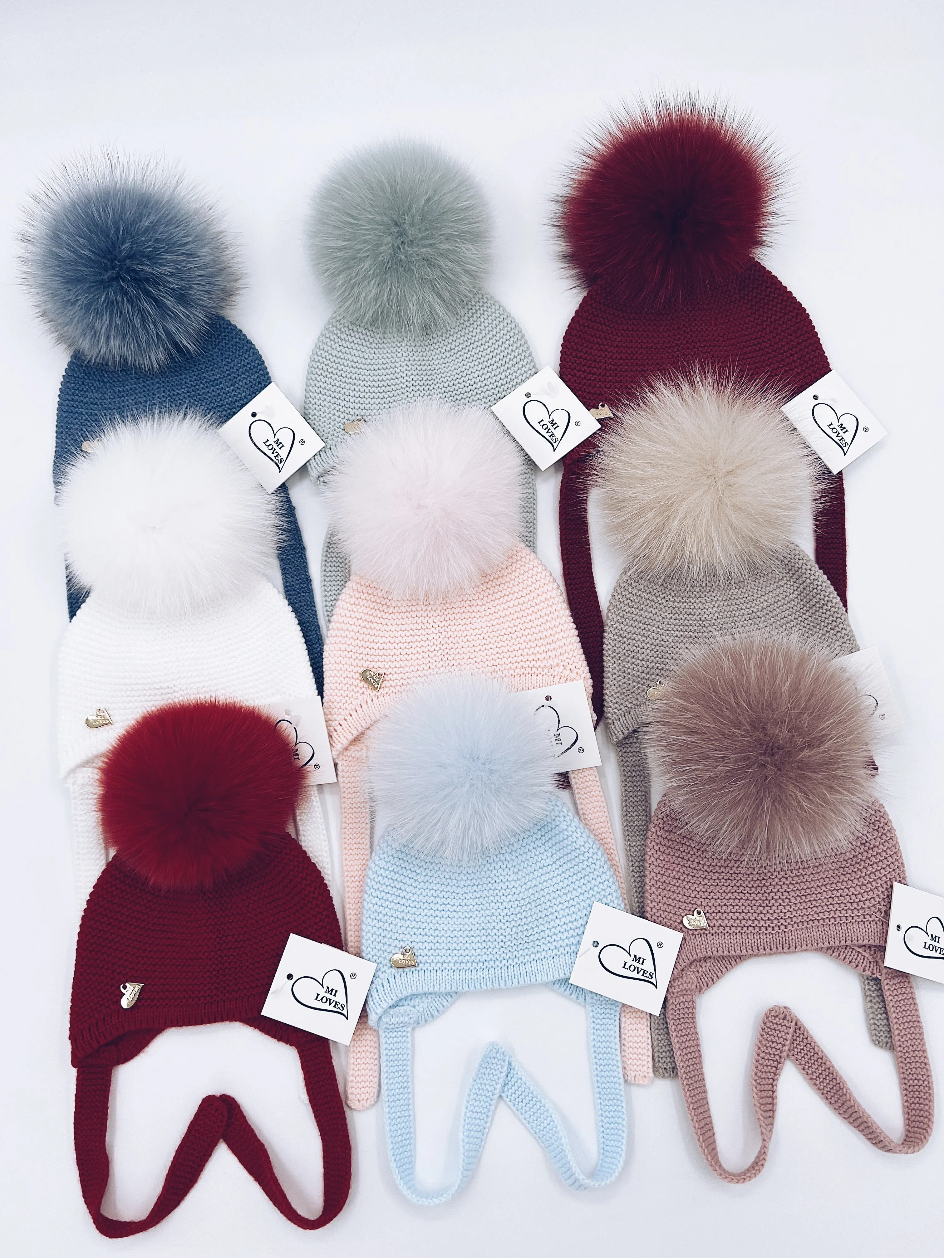 MI LOVES SIGNATURE Luxurious knitted Pompom hat with Fox fur pompom(ALL COLOURS)