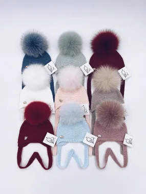 MI LOVES SIGNATURE Luxurious knitted Pompom hat with Fox fur pompom(ALL COLOURS)