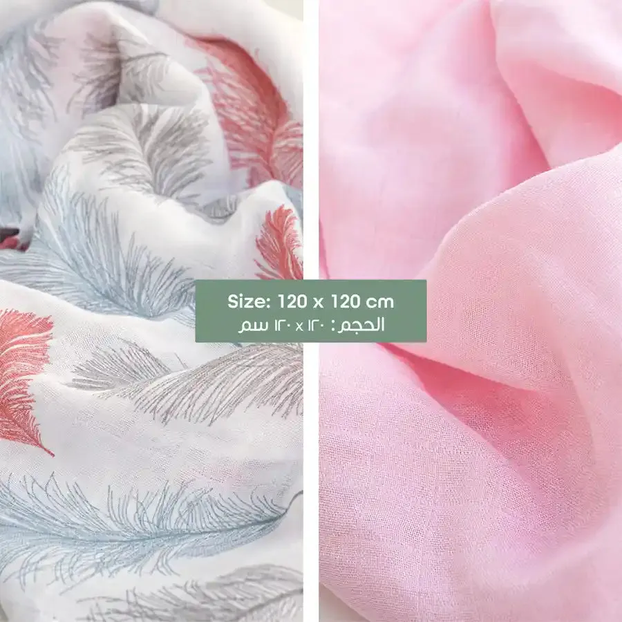 Moon Organic Muslin Wrap/ Swaddle (Feather Print & Pink)