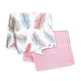 Moon Organic Muslin Wrap/ Swaddle (Feather Print & Pink)