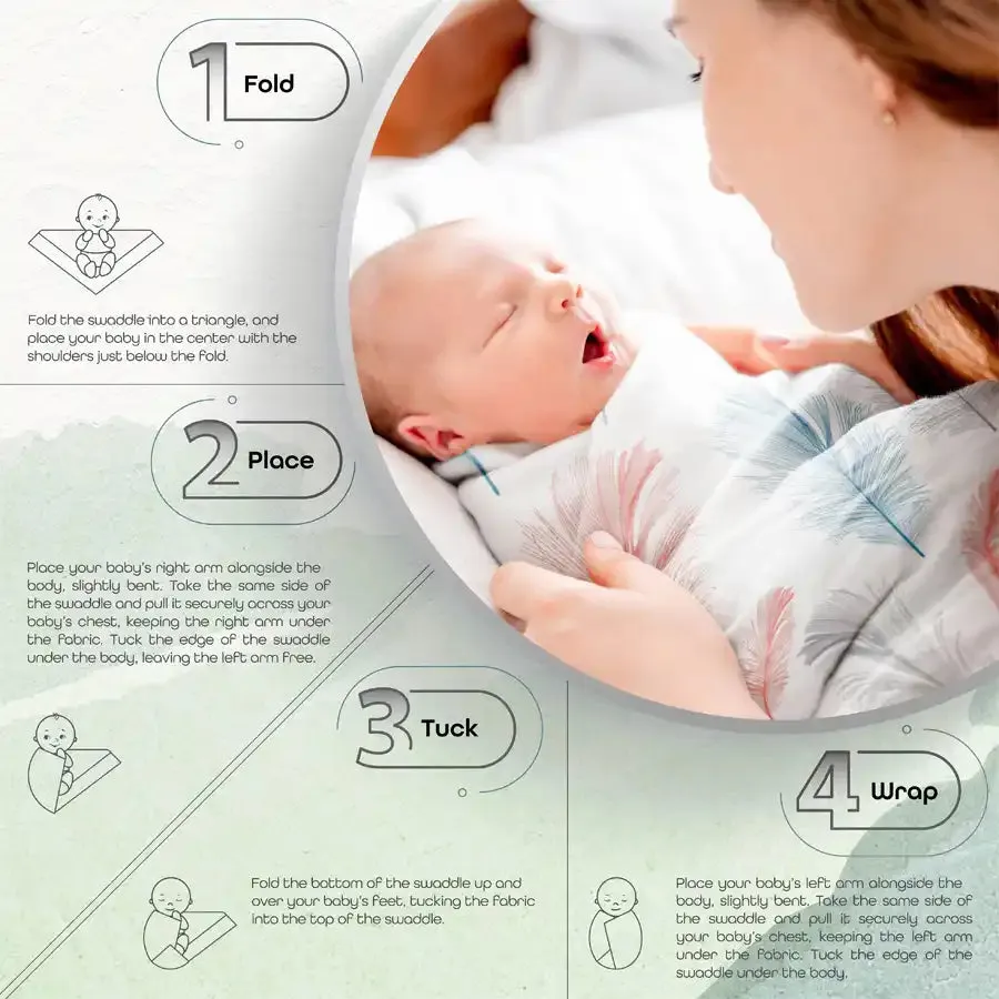 Moon Organic Muslin Wrap/ Swaddle (Feather Print & Pink)