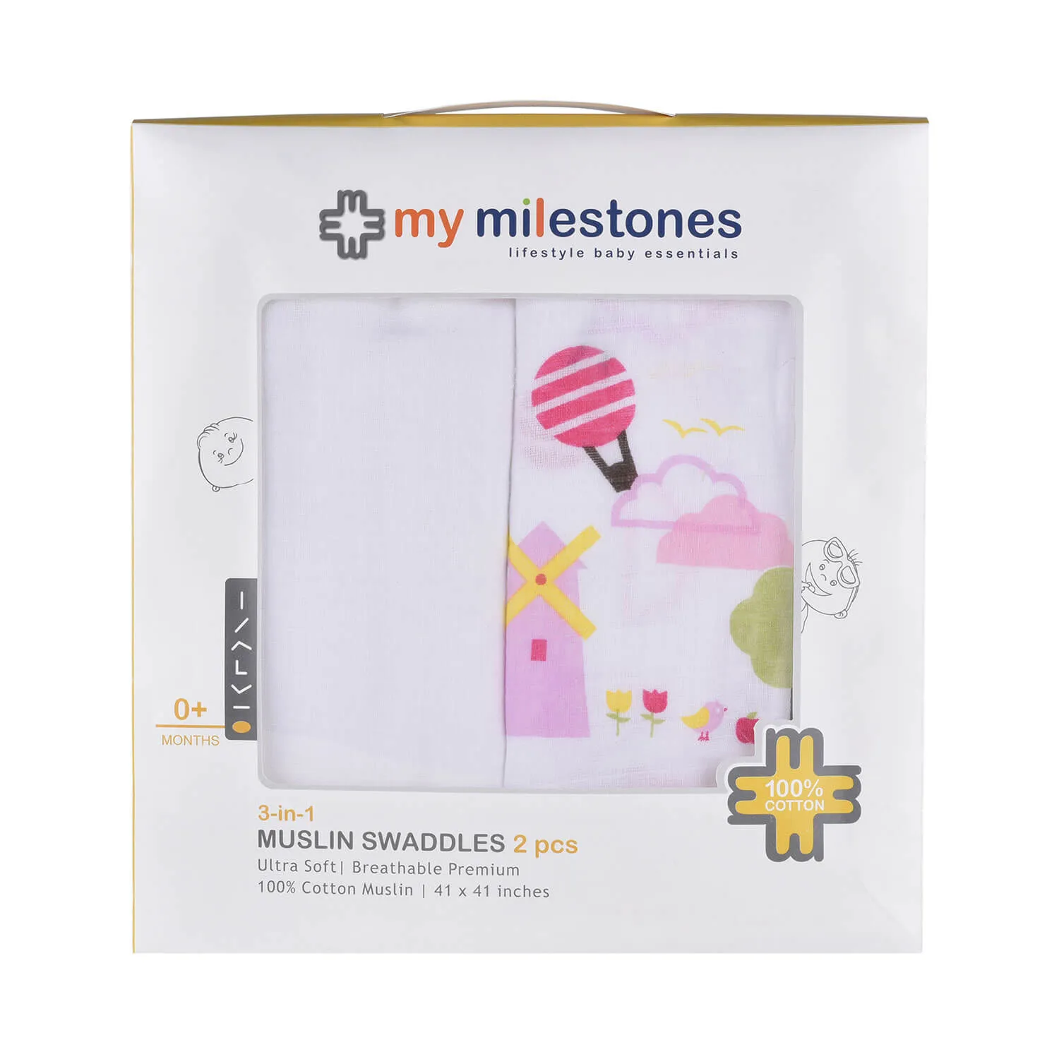 Muslin Swaddle - 2Pc Set - Dutch Country Pink
