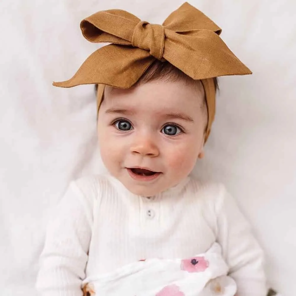 Mustard Pre-Tied Linen Bow - Baby & Toddler
