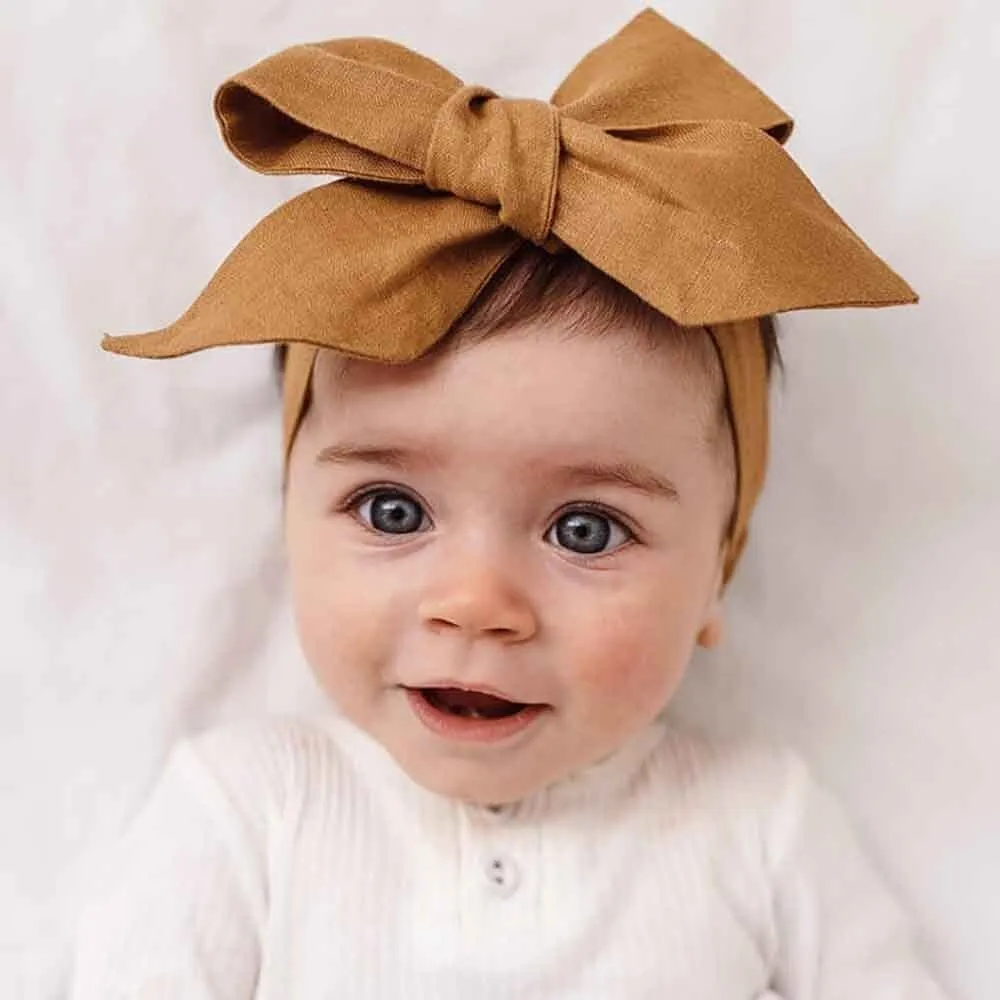 Mustard Pre-Tied Linen Bow - Baby & Toddler