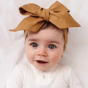 Mustard Pre-Tied Linen Bow - Baby & Toddler