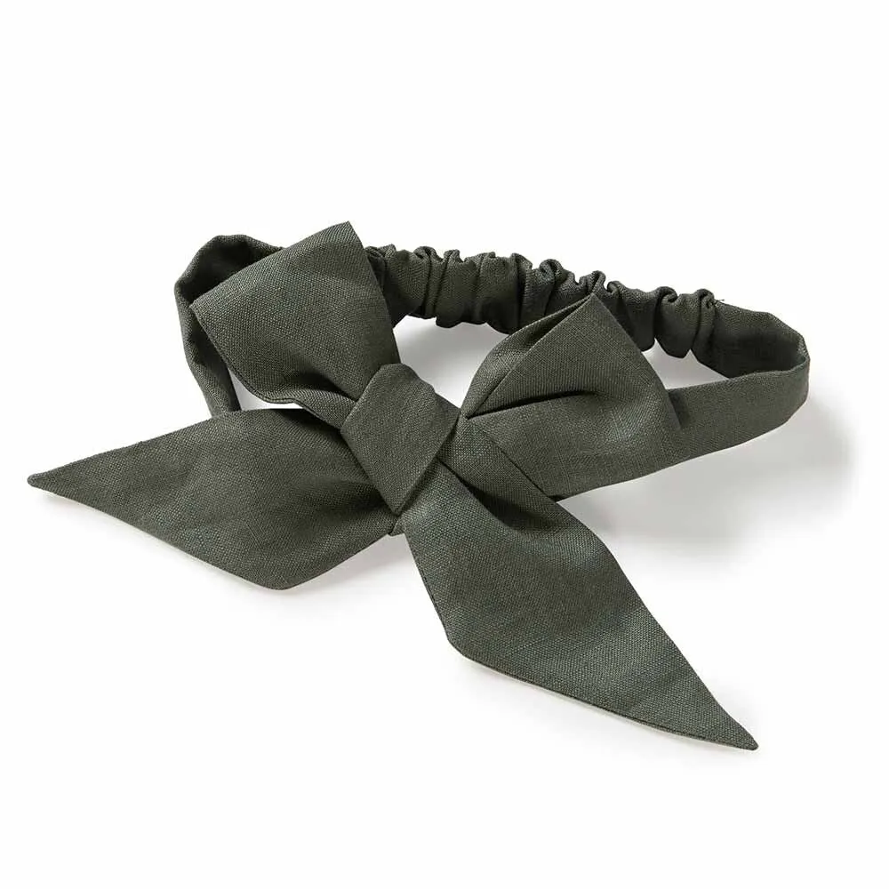 Olive Pre-Tied Linen Bow - Baby & Toddler