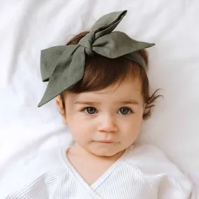 Olive Pre-Tied Linen Bow - Baby & Toddler