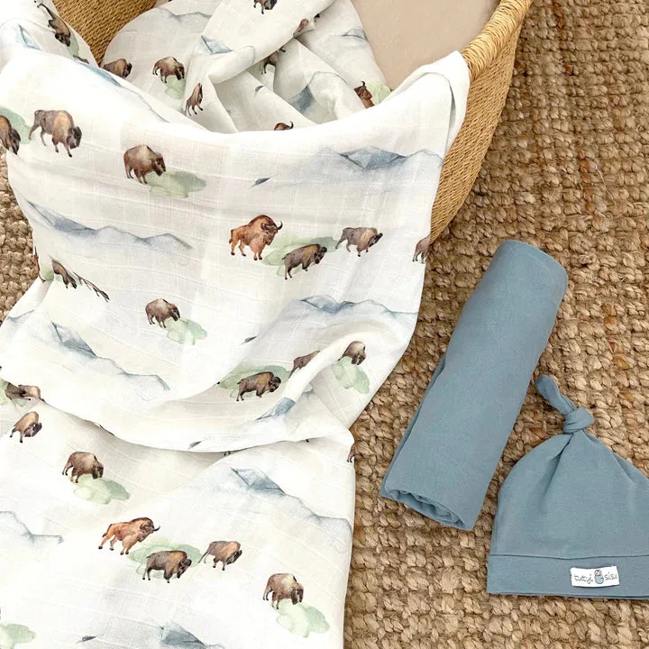 Organic Cotton Muslin Swaddle Bison