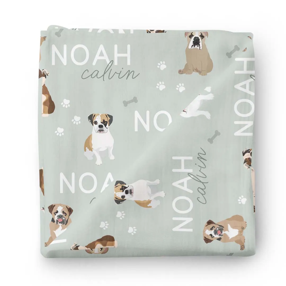 Personalized Baby Name Swaddle Blanket | English Bulldog
