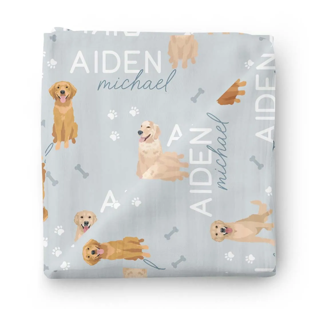 Personalized Baby Name Swaddle Blanket | Golden Retriever