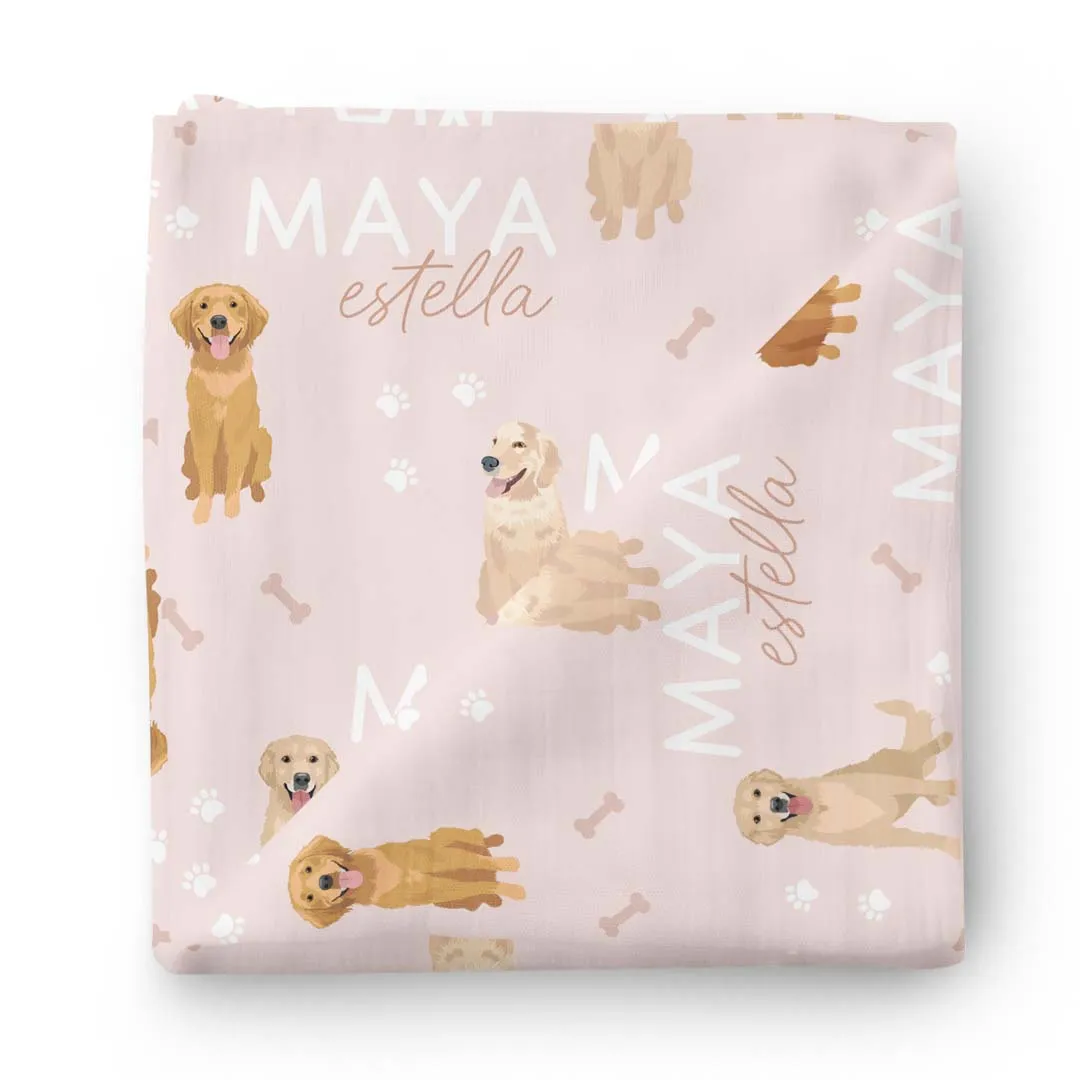 Personalized Baby Name Swaddle Blanket | Golden Retriever