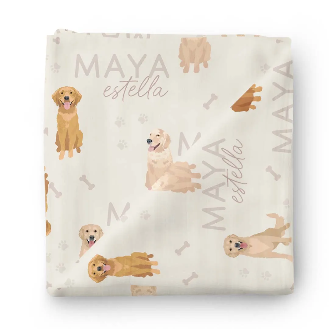 Personalized Baby Name Swaddle Blanket | Golden Retriever