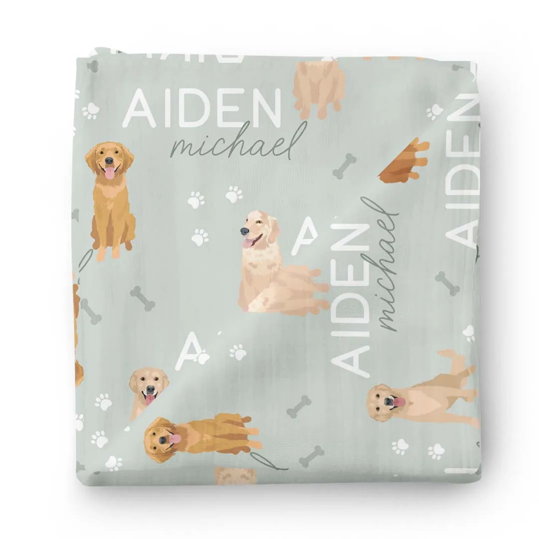 Personalized Baby Name Swaddle Blanket | Golden Retriever