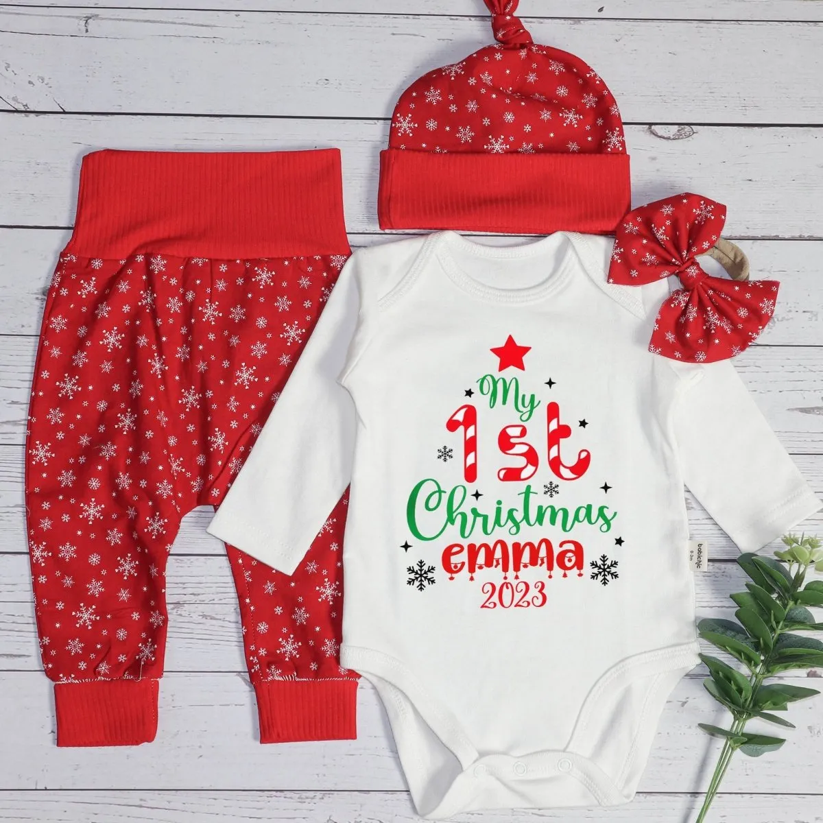 Personalized Christmas Baby Girl Onesies and Long Pants Set | Custom Infant Onesie My 1st Christmas Tree Baby Name | Infant Christmas Clothes