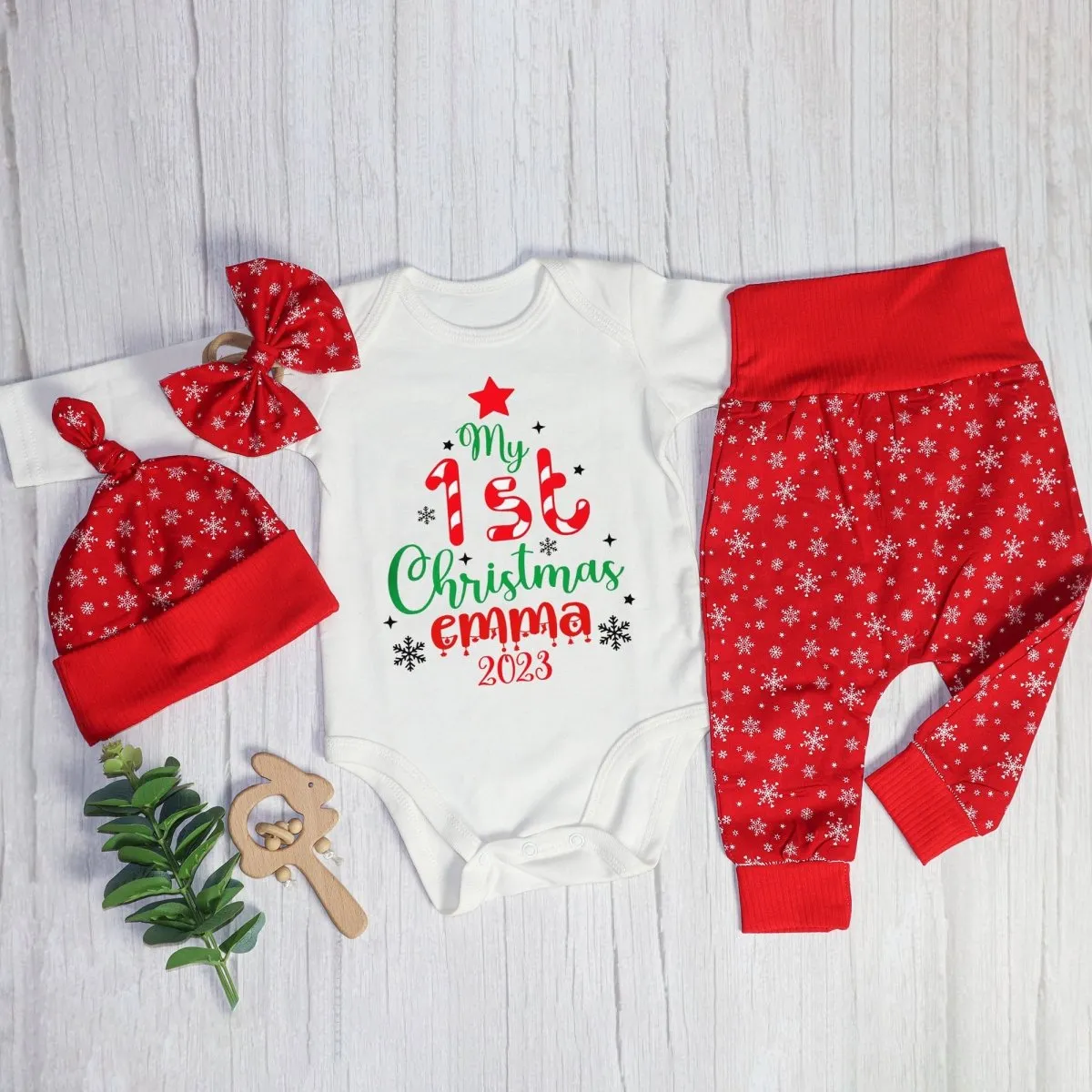 Personalized Christmas Baby Girl Onesies and Long Pants Set | Custom Infant Onesie My 1st Christmas Tree Baby Name | Infant Christmas Clothes