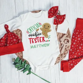 Personalized Christmas Neutral Baby Onesies and Long Pants Set | Gingerbread Cookies My First Christmas Baby Name | Newborn Xmas Outfit