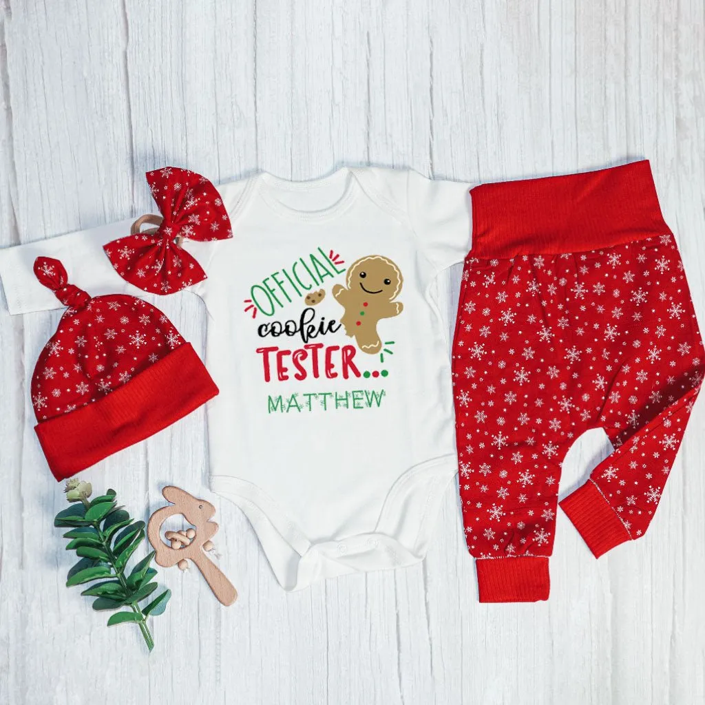 Personalized Christmas Neutral Baby Onesies and Long Pants Set | Gingerbread Cookies My First Christmas Baby Name | Newborn Xmas Outfit