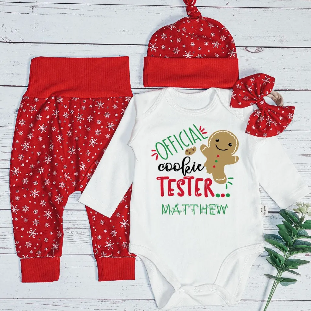 Personalized Christmas Neutral Baby Onesies and Long Pants Set | Gingerbread Cookies My First Christmas Baby Name | Newborn Xmas Outfit