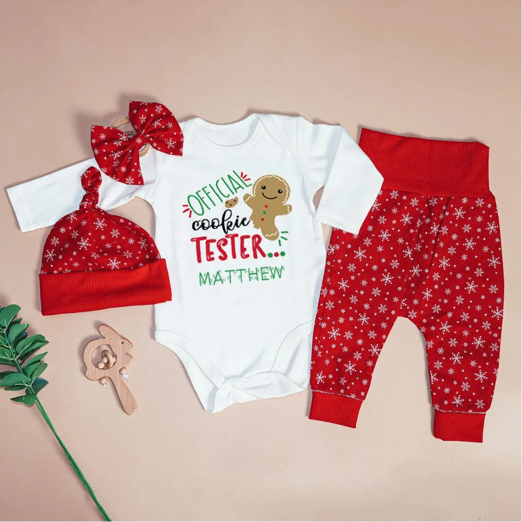 Personalized Christmas Neutral Baby Onesies and Long Pants Set | Gingerbread Cookies My First Christmas Baby Name | Newborn Xmas Outfit