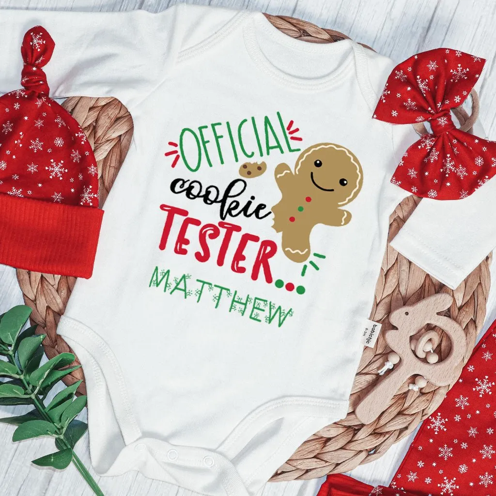 Personalized Christmas Neutral Baby Onesies and Long Pants Set | Gingerbread Cookies My First Christmas Baby Name | Newborn Xmas Outfit