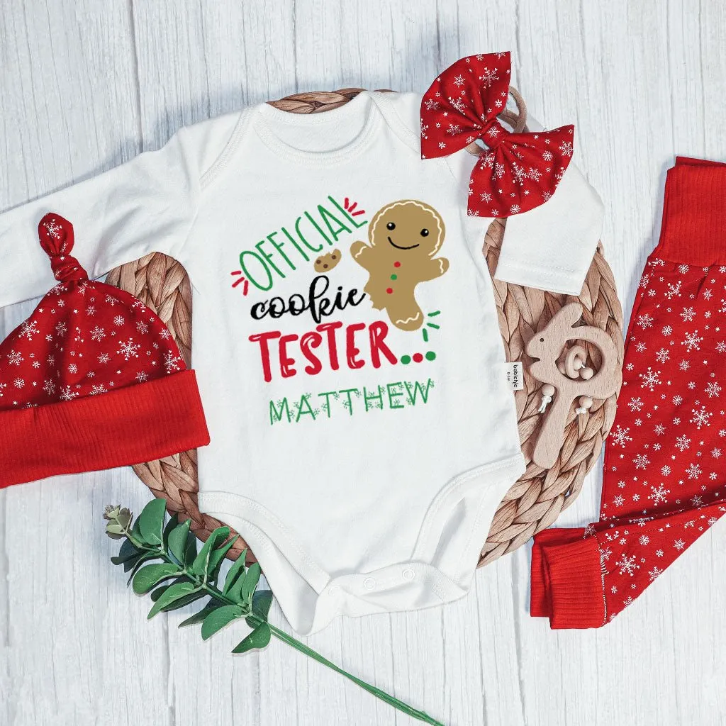 Personalized Christmas Neutral Baby Onesies and Long Pants Set | Gingerbread Cookies My First Christmas Baby Name | Newborn Xmas Outfit