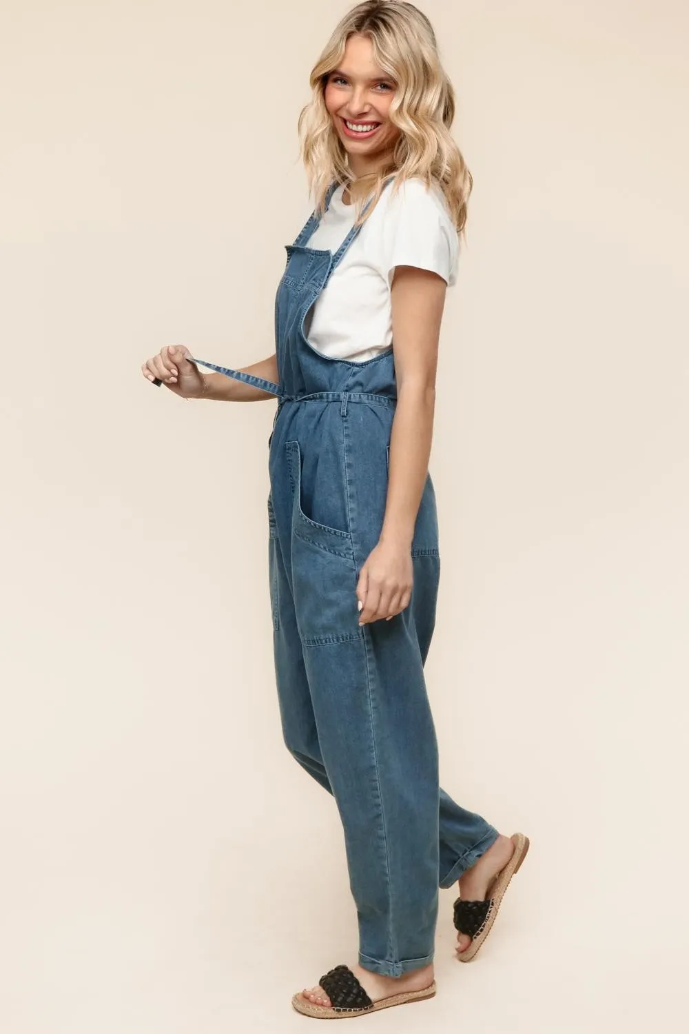 PLUS BAGGY WASHED DENIM WITH SIDE POCKETS AND BELT