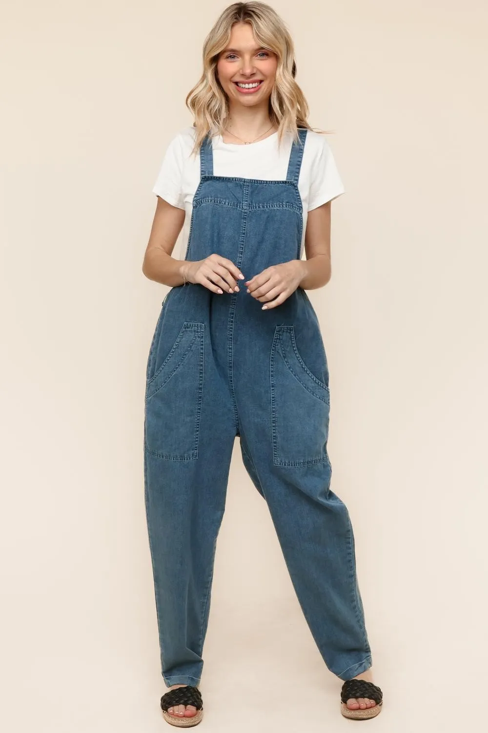 PLUS BAGGY WASHED DENIM WITH SIDE POCKETS AND BELT
