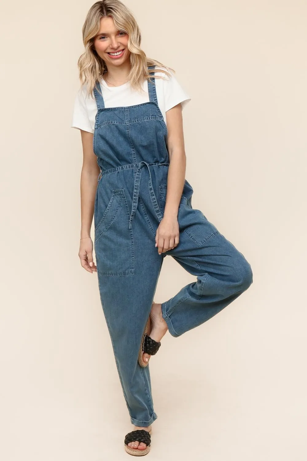 PLUS BAGGY WASHED DENIM WITH SIDE POCKETS AND BELT