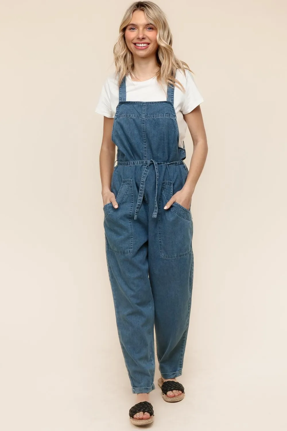 PLUS BAGGY WASHED DENIM WITH SIDE POCKETS AND BELT