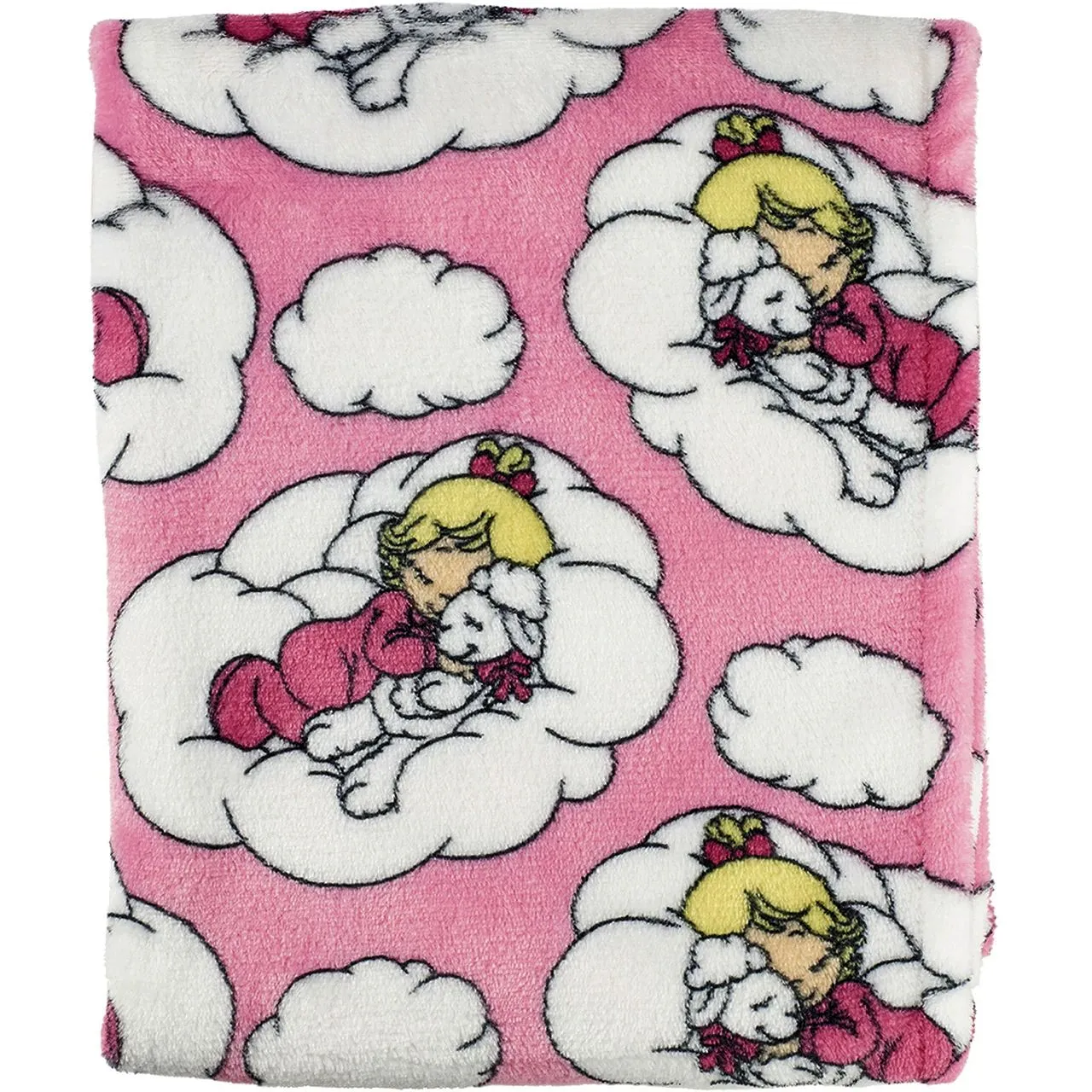 Precious Moments Girl Plush Soft Coral Fleece Crib Baby Blanket Nursery Pink or White Baby Shower Gift Girl with Bunny, Lamb, or Moon