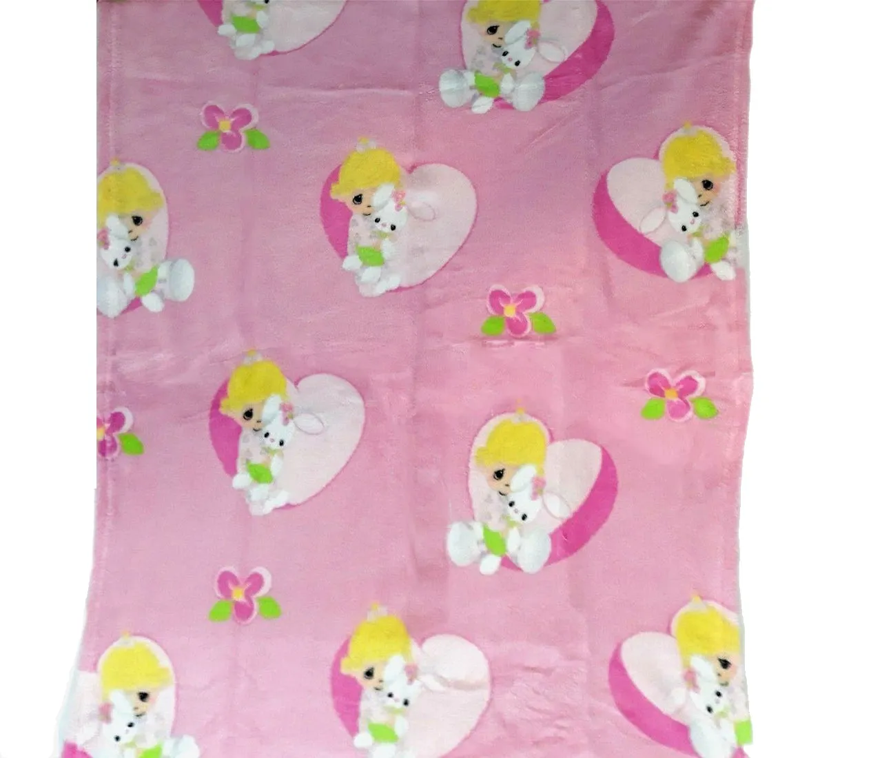 Precious Moments Girl Plush Soft Coral Fleece Crib Baby Blanket Nursery Pink or White Baby Shower Gift Girl with Bunny, Lamb, or Moon