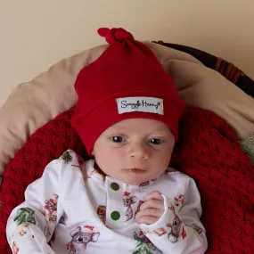 Red Ribbed Organic Knotted Beanie