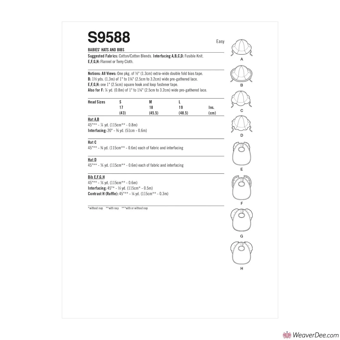 Simplicity Pattern S9588 Babies' Hats & Bibs