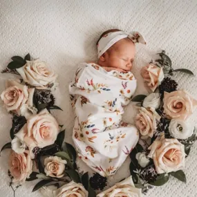Snuggle Hunny Kids - Boho Posy Snuggle Swaddle & TopKnot Set