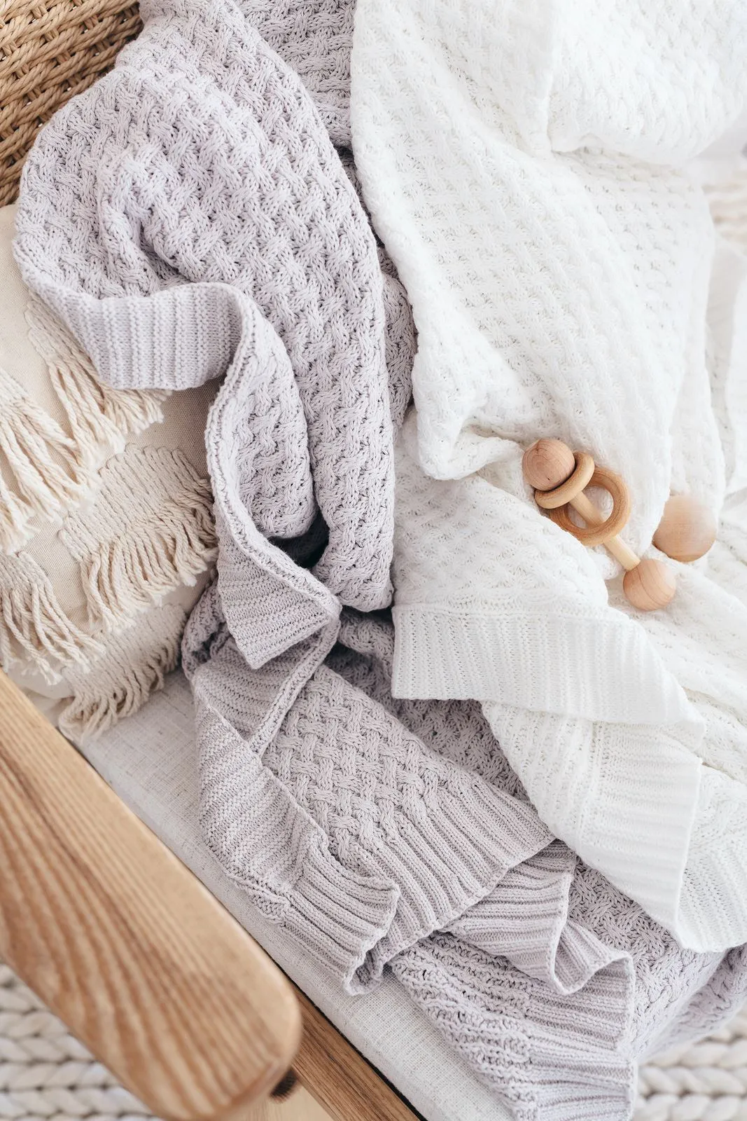 Snuggle Hunny - Organic Diamond Knit Baby Blanket - White