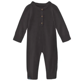 Solid Bamboo Knitted Henley Romper - Midnight