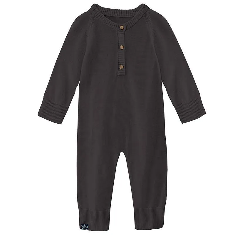 Solid Bamboo Knitted Henley Romper - Midnight