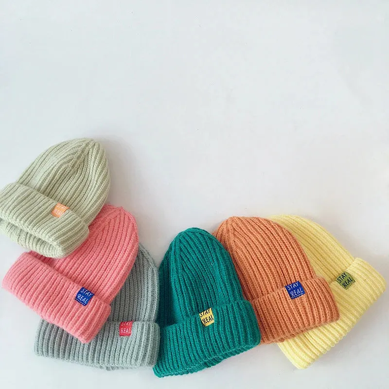 Solid Colour Warm Soft Knitted Hats - Yellow, Green, Pink, Grey, Orange