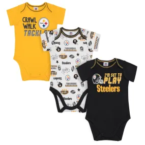 Steelers All Set To Play 3 Pack Short Sleeved Onesies