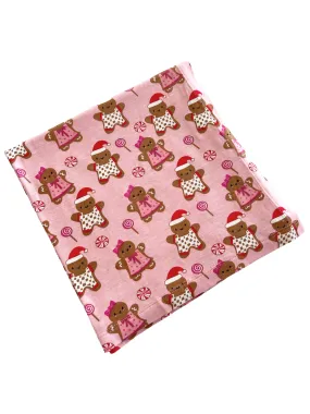 Stretch Swaddle Blanket, Gingerbread Friends Pink