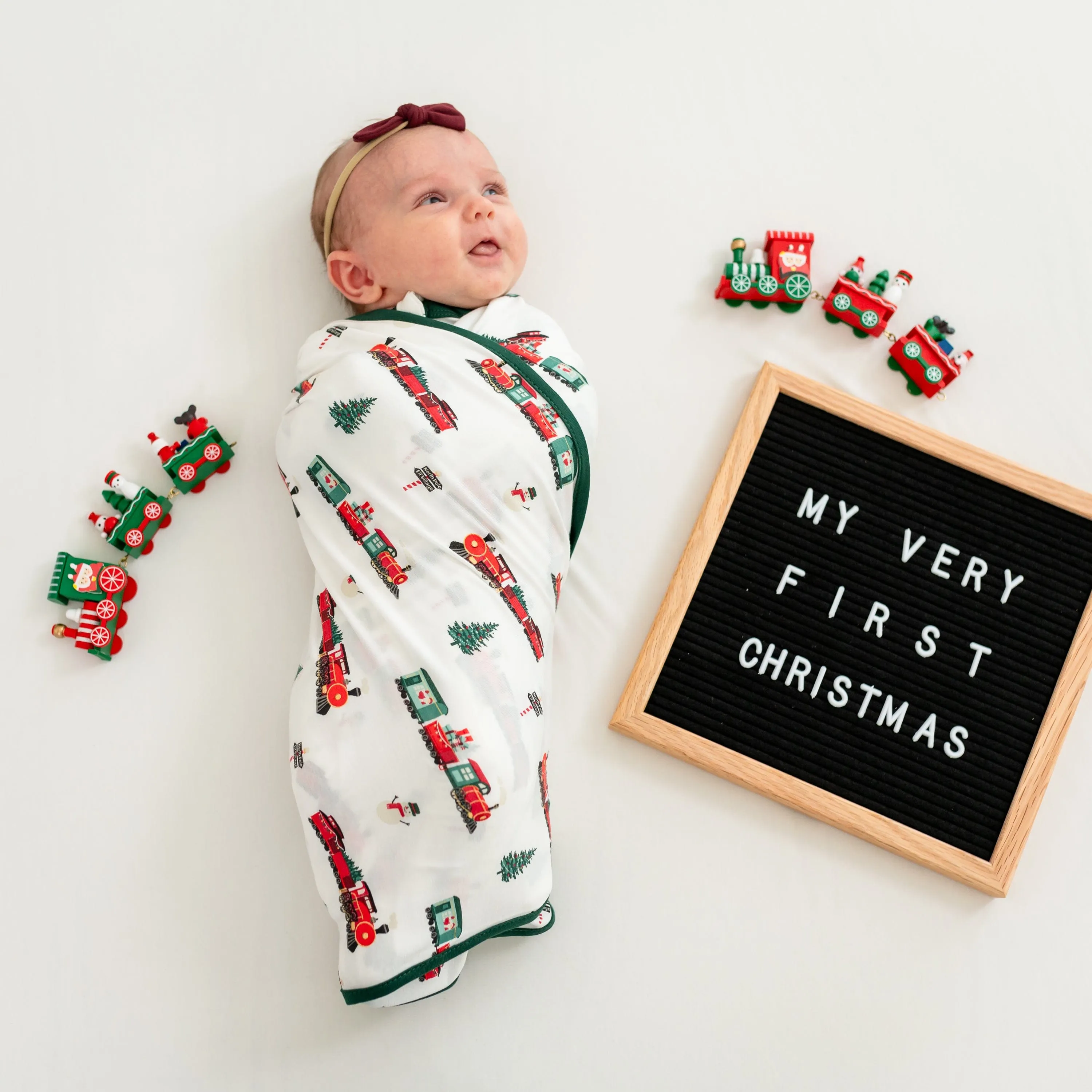 Swaddle Blanket in Holiday Train