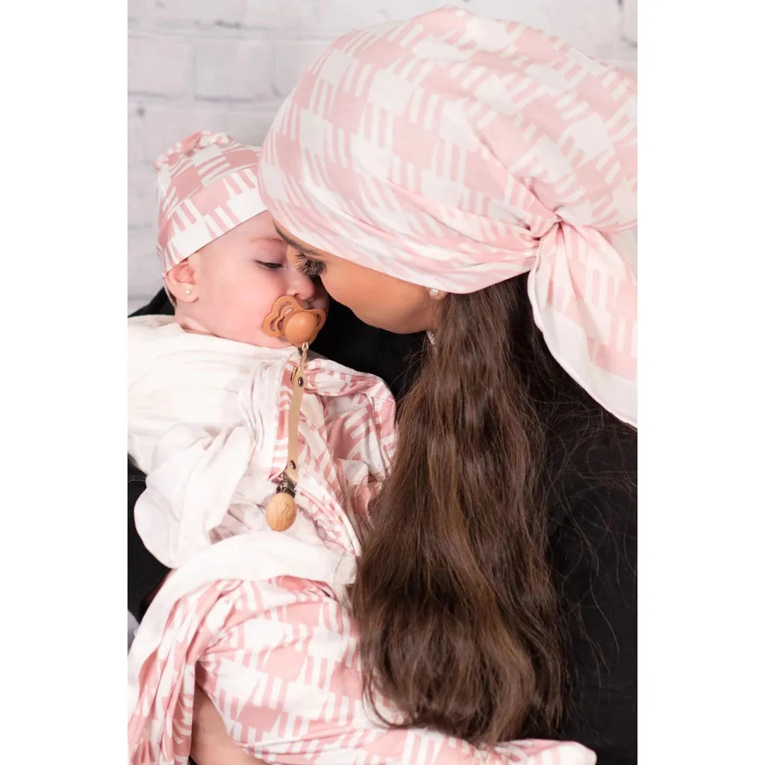 TUK Pink Pattern Swaddle and Beanie Set 6-12 Months