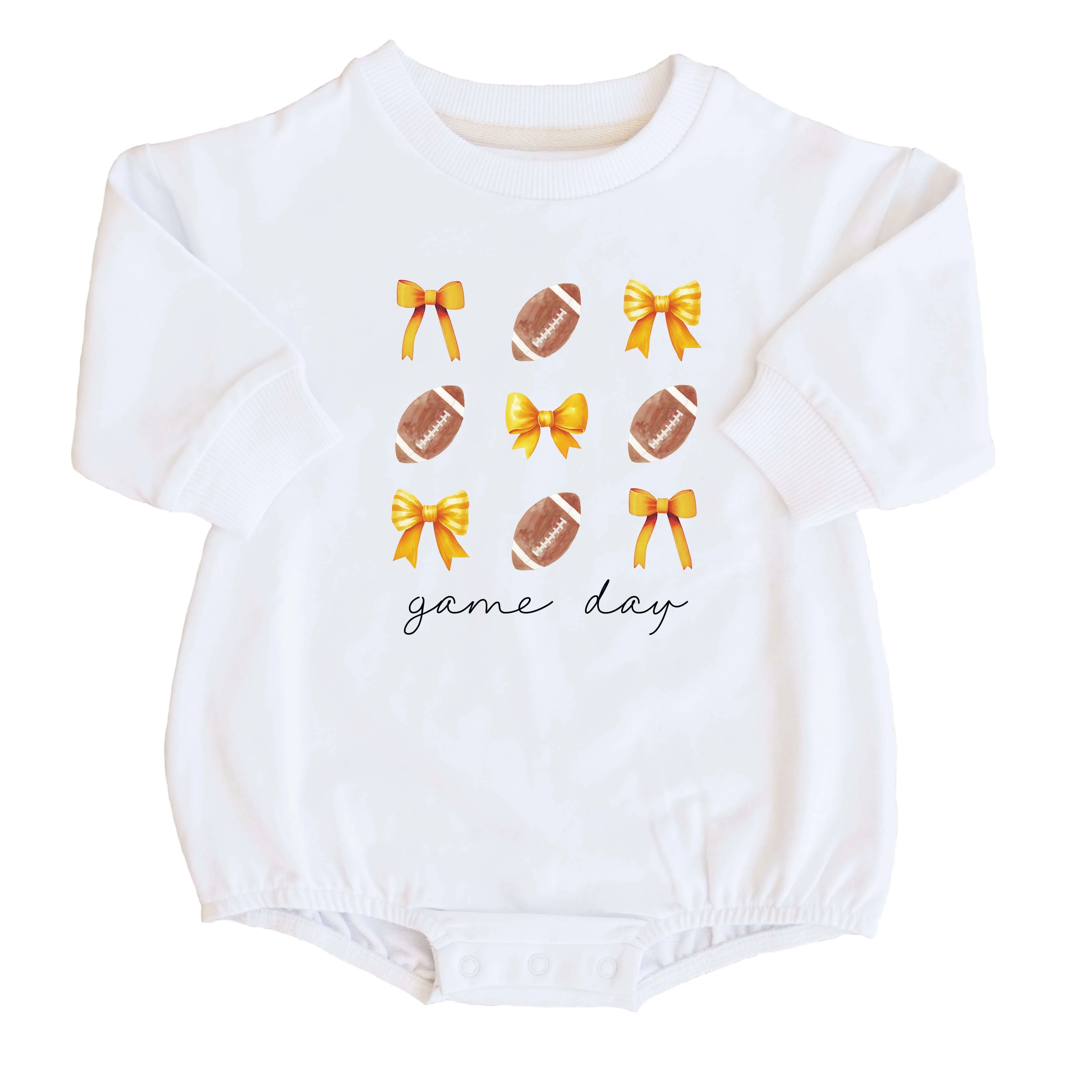 University of Missouri | Footballs & Bows Graphic Sweatshirt Bubble Romper